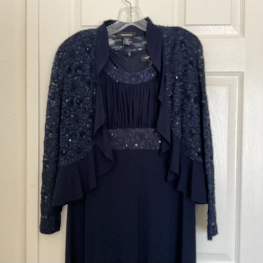 R & M Richards Navy Blue Lace Sequins Special Occasion Dress 2 Piece Size 10 - Picture 7 of 11